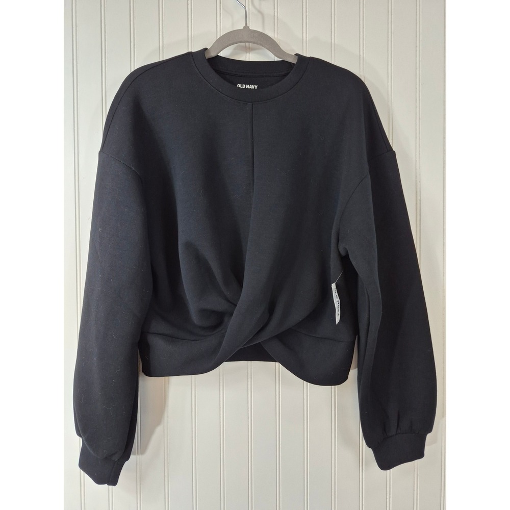 NWT Old Navy Bounce Fleece Twist Front Cropped Sweatshirt Black Active Size S